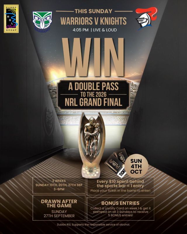 Featured image for “Win NRL Grand Final Tickets: Warriors v Knights at Dubbo RSL”